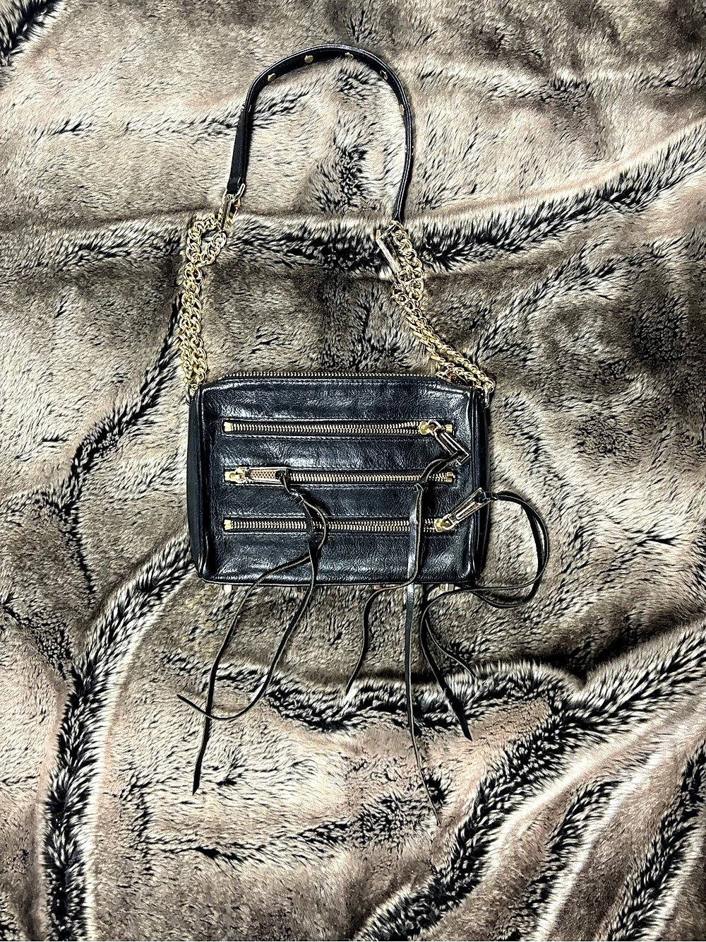 Rebecca Minkoff Mini 3-Zip Rocker Crossbody Black Chain Crossbody